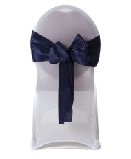 Midnight blue satin chair sash for wedding