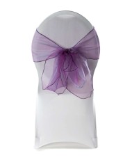 Purple organza chair sash for wedding
